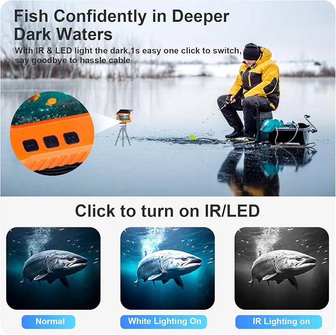 Fish Finder Camera Real Time Underwater Fishing Camera 65ft/98ft for Rod,4.3" HD LCD Monitor&IR LED Night Vision Wide Angle Lens Line Camera for Kayak Lake Boat Ice Fishing Portable Fish Finder