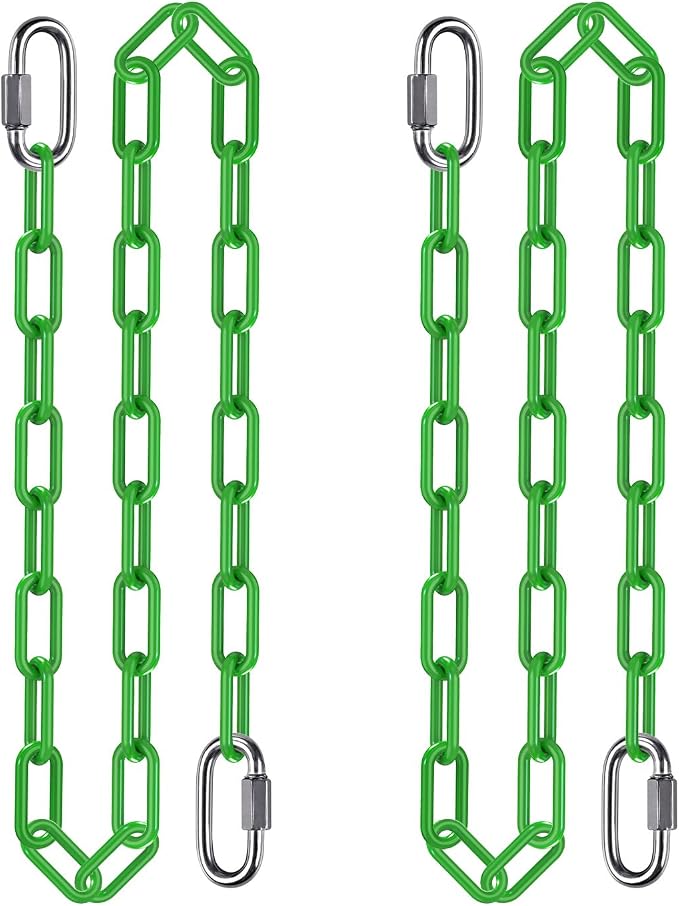 2Pcs 60" Swing Chain with Carabiners 1000 LBs Capacity Hanging Chains with Hooks Heavy Duty Porch Swing Chains Green Coated Chain for Hammock Chairs, Tree Swing, Hanging Chair, Punching Bags