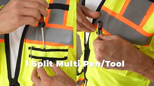 OccuNomix LUX-HDS2T3-Y4X Heavy Duty Solid/Mesh Two-Tone Surveyor Vest with Zipper, 8 Pockets, Class 3, 100% ANSI Polyester, 4X-Large, Yellow (High Visibility)
