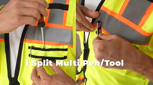OccuNomix LUX-HDS2T3-Y3X Heavy Duty Solid/Mesh Two-Tone Surveyor Vest with Zipper, 8 Pockets, Class 3, 100% ANSI Polyester, 3X-Large, Yellow (High Visibility)