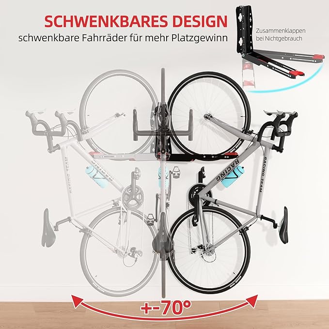 Urban Deco Swivel Bike Wall Mount,Adjustable Bike Hanger,Space Saving Bike Rack Garage,Easy to Load and Unload Bike Rack Wall Mount Can Hold Up to 77 lbs (Black+red 2PK)