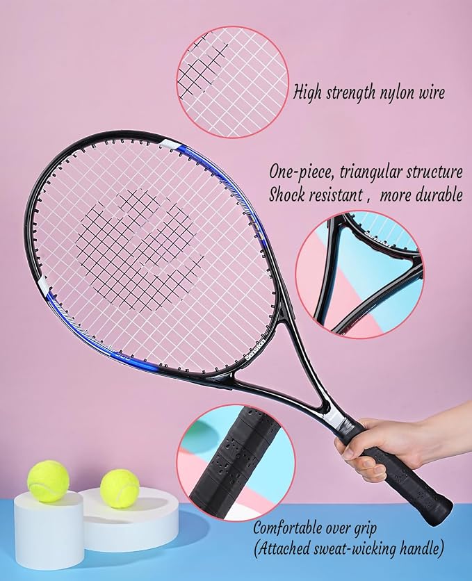Senston Tennis Rackets for Adults 27 inch Tennis Racquets - 2 Player Tennis Racket Set with 3balls,2 Grips, 2 Vibration Dampers