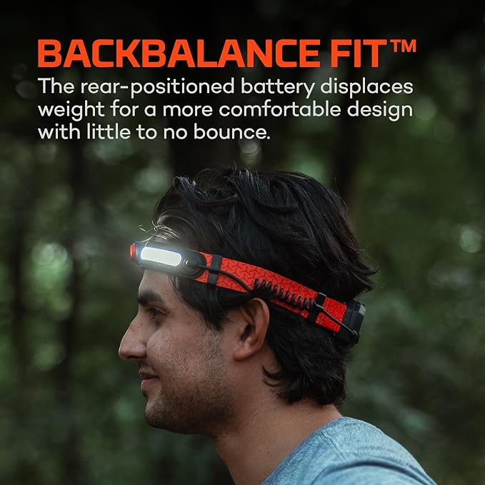 NEBO CurvBeam 600 Headlamp | 600 Lumens, 6 Light Modes, Rechargeable & AAA Battery Compatible, Lightweight & Balanced Fit, IPX4 Water-Resistant, Great for Running & Everyday Wear