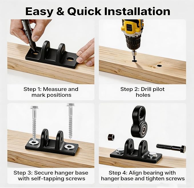 Heavy Duty Swing Hangers for Porch Wooden Sets Playground, 5000 lb Anti-Rust Aluminum Alloy Swing Hooks with Double Bearings Smooth Silent Rotation, Indoor Outdoor Hardware Kit Black 2 Pack