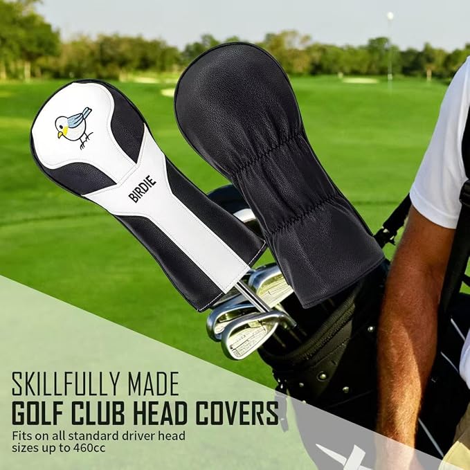 Vesperlux Birdie Golf Headcover Driver Wood Hybrid | Waterproof, Anti-Slip, 3-Pack, Universal Fit, Alignment Stick Cover, Durable, Adjustable Number Dial, Funny Unisex Golf Gift