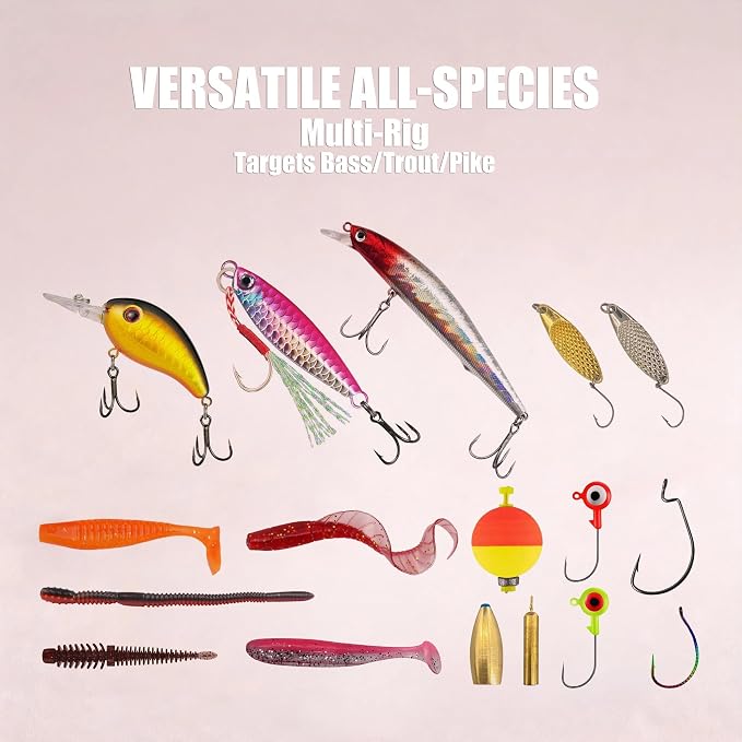 Women's Fishing Tackle Kit - 132pc Pink Tackle Box Set | Sturdy portable box with premium lures, solid copper weights, and zero cheap fillers. Perfect for beginners & female anglers