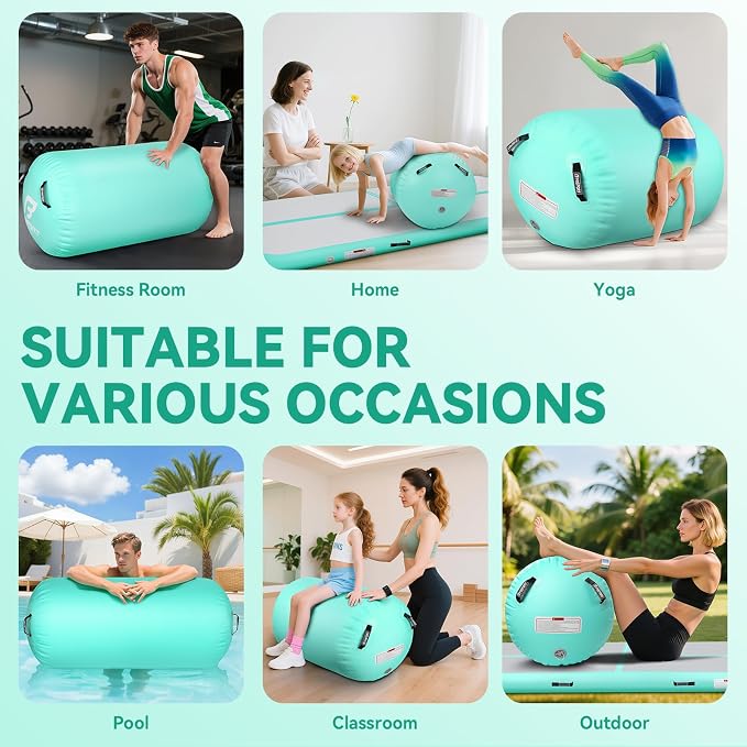 FBSPORT Air Roller Gymnastics Barrel, Inflatable Gymnastics Air Roller Inflatable Air Gymnastics Mat for Yoga Cheerleading Training Home Outdoor Indoor Use