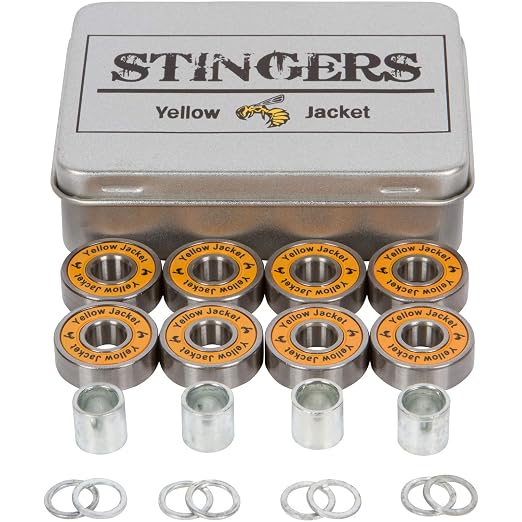 Yellow Jacket Premium Skateboard Bearings, Pro Longboard Bearings, 608, ABEC 11, Washers and Spacers, Tropical Orange (Pack of 8)