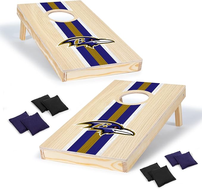 NFL Football Portable Size 1' x 2' Solid Wood Cornhole Set with Direct Print HD Team Graphics – Travel Size
