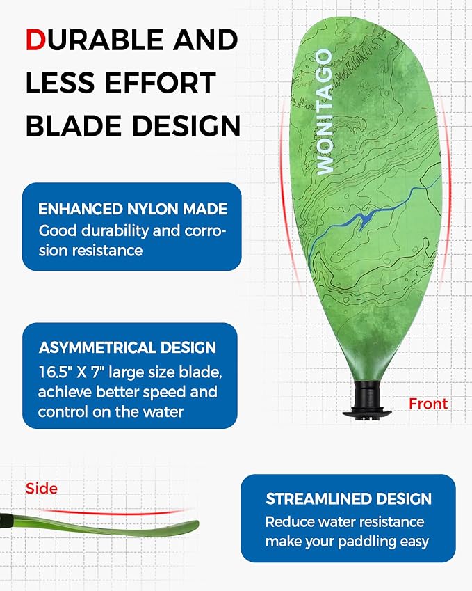 Kayak Paddle Carbon Fiber Shaft and Reinforced Nylon Blade, Adjustable Kayaking Oars, 3 Piece, 230-250 cm/90-98 Inches,210-230 cm/82-90 inches