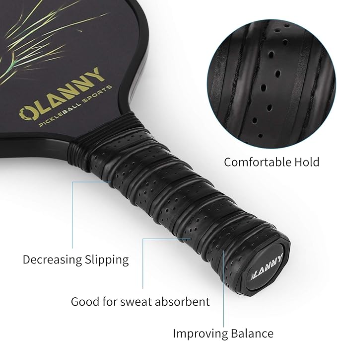 OLANNY Graphite Pickleball Paddles Set- Premium Rackets Fiber Face & Polymer Honeycomb Core Pickleball Set Includes Pickleball Paddles + Pickleball Balls+ Replacement Soft Grip + 1 Bag