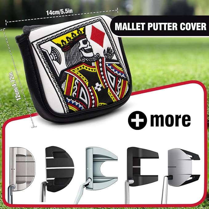 Golf Club Covers Poker Diamond King Driver Cover Fariway Wood Headcover 3 Hybrid Head Covers Blade Putter Cover Mallet Putter Haedcovers with Magnetic Closure for Most Brand