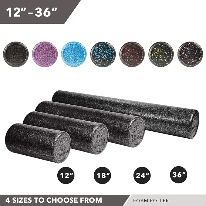Day 1 Fitness High Density Muscle Foam Rollers - Sports Massage Rollers for Stretching, Physical Therapy, Deep Tissue, Myofascial Release - Ideal for Exercise and Pain Relief – USA Speckled, 12”