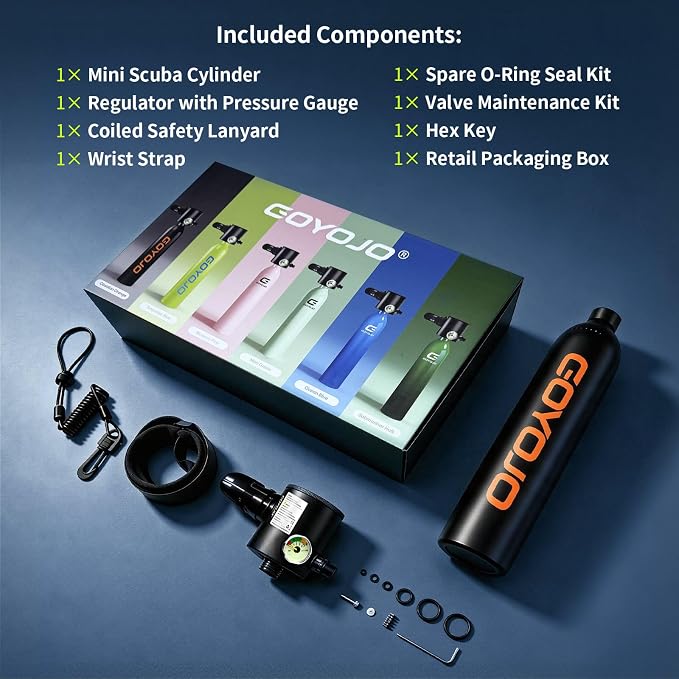 GOYOJO Mini Scuba Tank with DOT Certified, Portable Scuba Diving Kit with Optional Snorkel Mask Combo, Refillable Emergency Backup Pony Bottle for Snorkeling, Underwater Breathing, Training