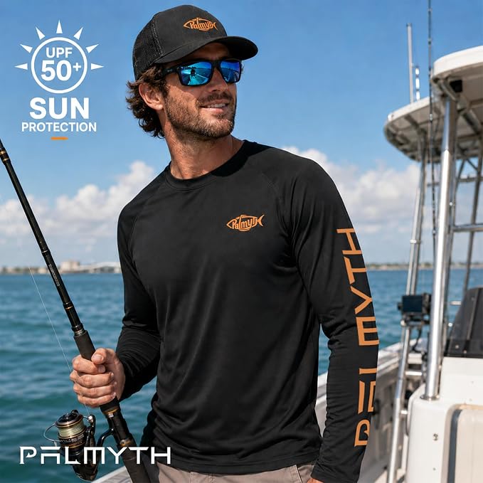 Palmyth Fishing Shirts for Men Long Sleeve UPF 50+ T Shirt Sun Protection | Quick Dry, Sun Protection, Myth-Cool Fabric, Fish Print, Moisture Wicking, Stretchy, Breathable, Fishing,Boating,Outdoor Wear