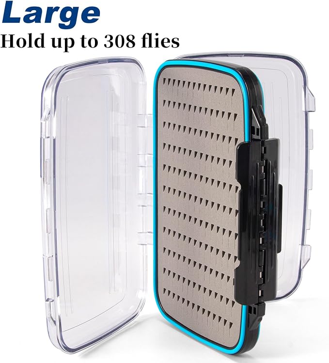 Dr.Fish Fly Fishing Box, Flies Storage Case Waterproof Silicone Double Sided Clam Fishing Jig Boxes Crappie Panfish Trout Large