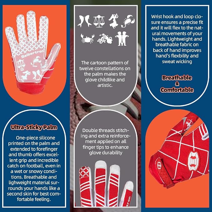Seibertron Pro 3.0 Twelve Constellations Elite Ultra-Stick Football Receiver Gloves | Super Sticky Grip for Youth Kids Boys 8-12 Girls & Adult Men & Women, Perfect Sports Gift