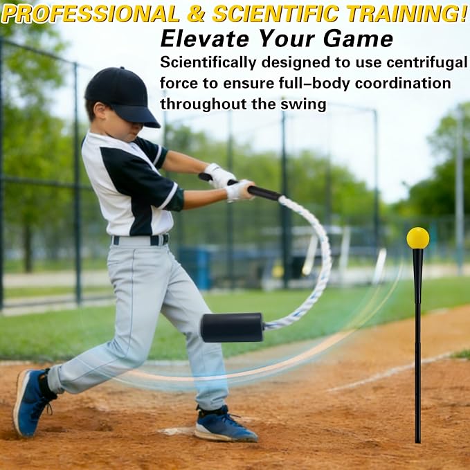Baseball & Softball Swing Trainer Set – Rope Swing Training Bat with 12 Soft Foam Balls for Real-Feel Swing & Hitting Practice, Batting Training Aid for Youth Beginners