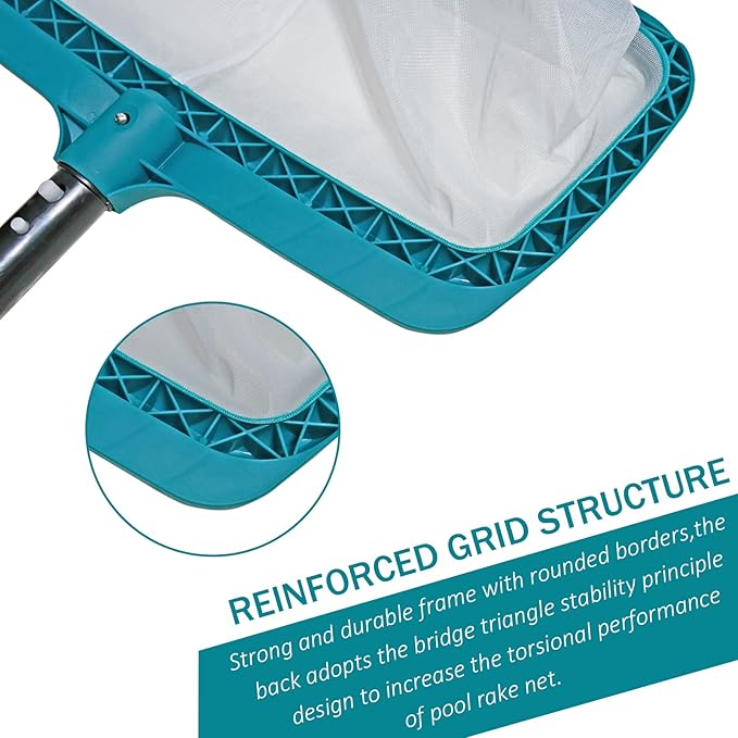 POOLWHALE Pool Skimmer Rake Fine Mesh Net with 12FT Telescopic Aliminum Pool Pole