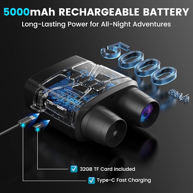 Night Vision Goggles for Adults, 4K Night Vision Binoculars with 5000mAh Rechargeable Battery and 32GB TF Card for Hunting, Wildlife Observation and Security