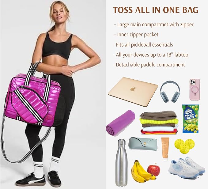 Pickleball Bag Set with Racket Compartment, Quilted Tote and Sling Bag