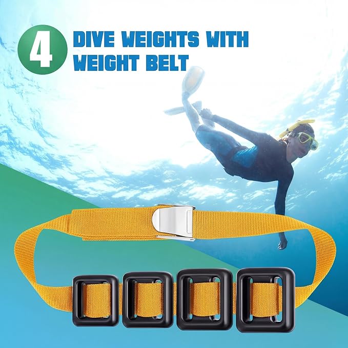 Tellegloww 4 Pcs Dive Weights Belt for Scuba Diving Coated Dive Weights Nylon Dive Belt with Metal Quick Release Buckle for Free Diving Spear Fishing