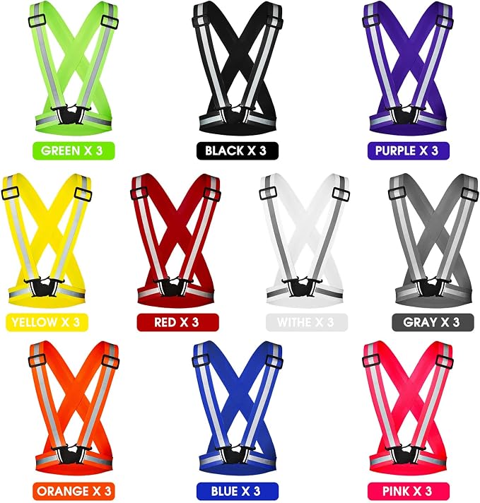 Macarrie 30 Pack Reflective Running Vest High Visibility Safety Vests, Lightweight Adjustable Elastic Reflective Gear for Night Running Jogging Cycling Walking Hiking Dog Walking Men Women Bulk Pack