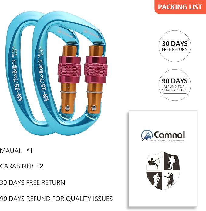 Heavy Duty Carabiner UIAA Certified Locking Carabiner 25KN (About 5620 lbs) Screw Lock Carabiner D Shape Carabiner Clip for Rock Climbing, Mountaineer, Aerial Work