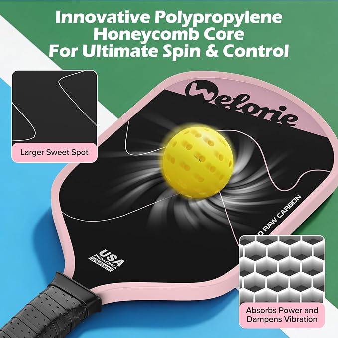 T700 Carbon Fiber Pickleball Paddles,Pickleball Racket with 16mm Polypropylene Honeycomb Core, Lightweight Pickle Ball Paddle Ultimate Spin & Control for Intermediate Level Player