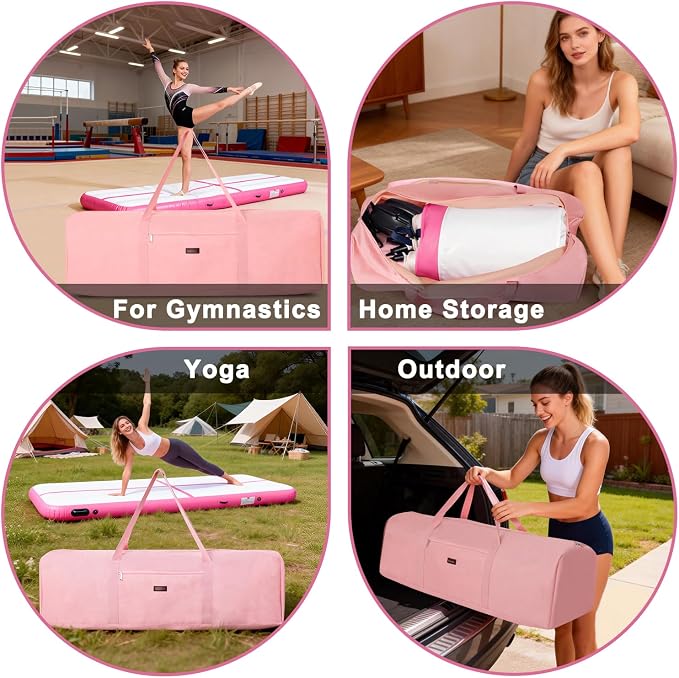 Gymnastics Air Mat Storage Bag, Portable Carry Case for Tumbling Mat & Air Pump, Heavy Duty Tumble Track Equipment Case with Handles for Training & Home Gym, Gymnastics Accessories, Pink (Bag Only)