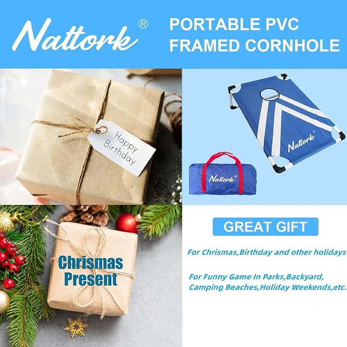 Portable Cornhole Set with 2 Collapsible Cornhole Boards, 8 Cornhole Bean Bags and Carrying Case for Yard Toss Game, Indoor Outdoor Camping Games for Family Parties (3 x 2-feet)