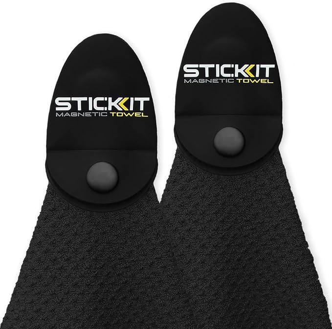 STICKIT Magnetic Golf Towel - Ultra-Absorbent Waffle Weave Microfiber & Removable Magnet - Golf Towel with Magnet for Bags, Clubs & Carts - Removes Dirt, Grass, & Debris from Club Face - 29” x 29”