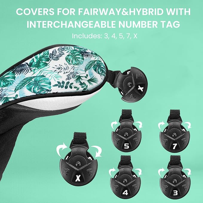 FINGER TEN Golf Club Head Covers Woods Driver Fairway Hybrid 3/4/5 Set, Headcovers Men 1 3 5 7 X Interchangeable Number Tag, Fit All Wood Clubs