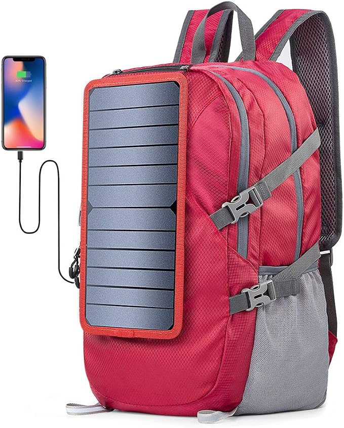 Solar Backpack Foldable Hiking Daypack With 5V Power Supply