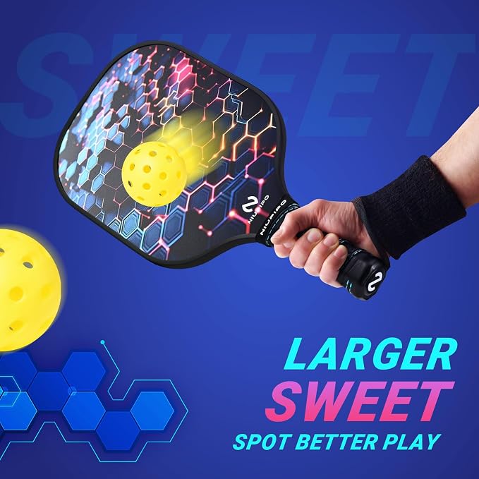 niupipo Pickleball Paddles Set of 2 or 4, USAPA Approved Fiberglass Pickleball Paddle Set with Balls and Bag, Polypropylene Honeycomb Core, Lightweight Pickleball Paddles for Beginners Men Women