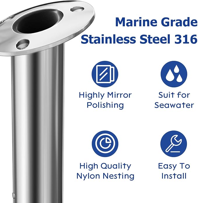 Fishing Rod Holder 2 Pack, 316 Stainless Steel 15/30/90 Degree Rod Holders for Fishing Boat, Flush Mount with Cap, Heavy Duty