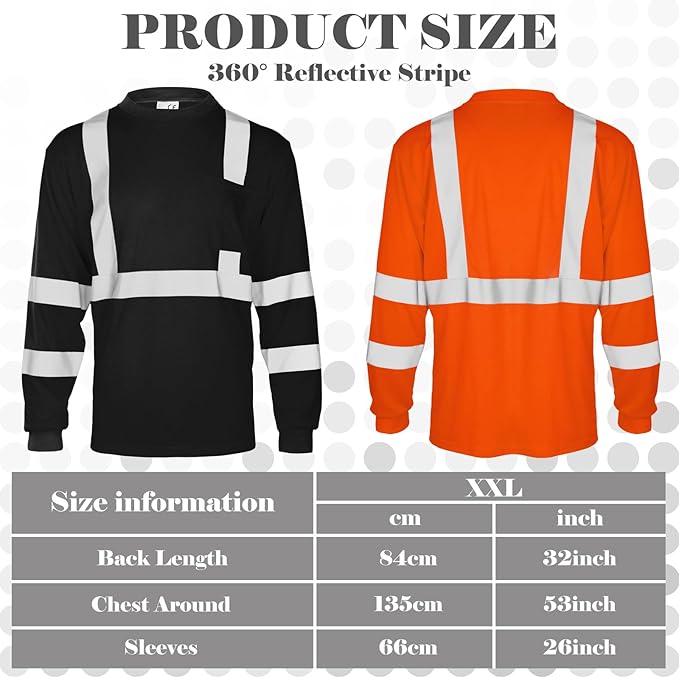 Amylove 4 Pcs Long Sleeve Safety Shirt High Visibility Reflective Construction Work Shirts for Men Women(XXL,Yellow, Orange, Black, Blue)