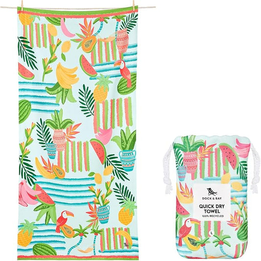 Dock & Bay Beach Towel - Quick Dry, Sand Free - Compact, Lightweight - 100% Recycled - Includes Bag - Tropicana Treat - Extra Large (200x90cm, 78x35)