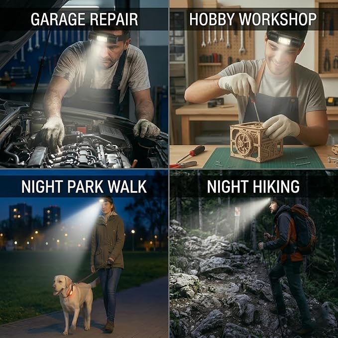 LED Headlamp Rechargeable, 1600 Lumen Super Bright Head Lamp with 6 Light Modes, USB-C Charging, IP65 Waterproof, 180° Adjustable for Camping, Hiking, Fishing, Work & Emergencies