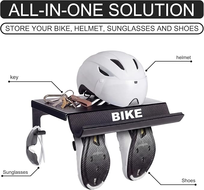 2 Pack Bike Wall Mount Rack Horizontal Indoor Bike Storage Garage Heavy Duty Bicycle Rack Wall Mount Hanger with Shelf and Hooks Store Helmet and Shoes, 110 Lbs Fit Crank Bicycle, 16" Stud