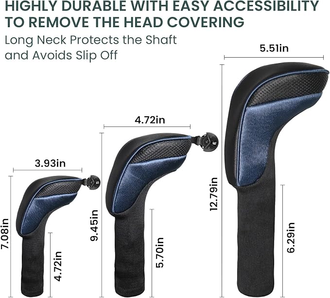 FINGER TEN Golf Club Head Covers for Woods Driver Fairway Hybrid Value 3/5 Pack, Long Headcover Interchangeable Accessories for Ultimate Club Protection