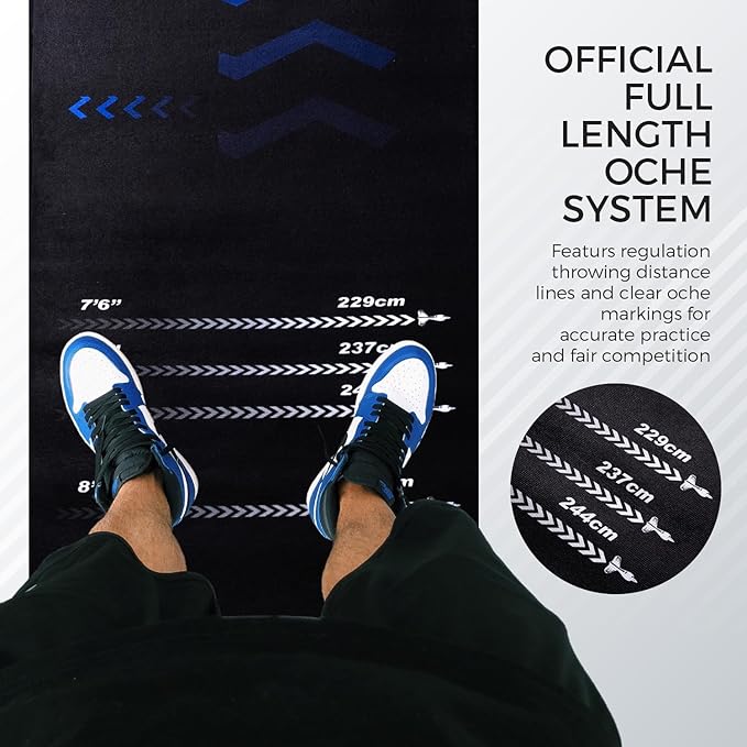Darts Mat with Oche – Professional Dartboard Mat for Floor Protection, Non-Slip Rubber Backing, Portable Darts Distance Mat with Throwing Lines for Home or Pub