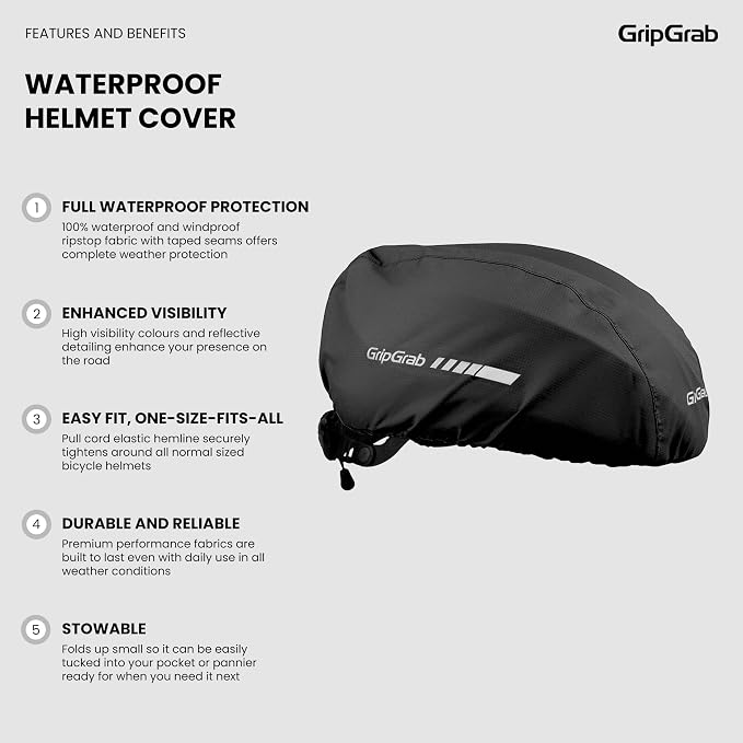 GripGrab Bicycle Helmet Cover Waterproof High Visibility Reflective Cycling Rain Cover Rainproof Windproof Adjustable