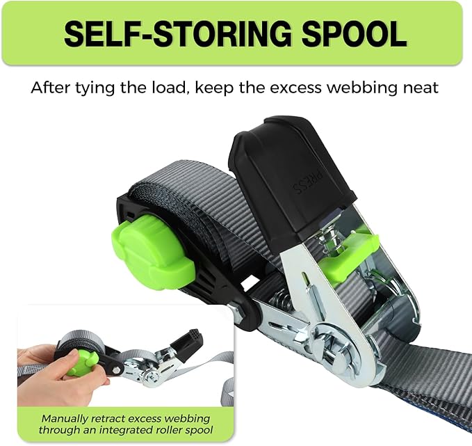 Ratchet Straps Heavy Duty 4 Pack -1in x 15 FT - 1500 LB Break Strength – with Chromoly S Hooks - Cargo Straps for Moving, Appliances, Motorcycle-Self-Storing NeatStrap