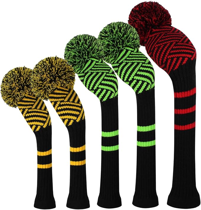 Scott Edward Knit Golf Club Cover for Woods and Driver Set of 5 Head Covers Protect Driver Wood(460cc)* 1 Fairway Wood*2 and Hybrid/UT*2 with Rotating Club Number Tags