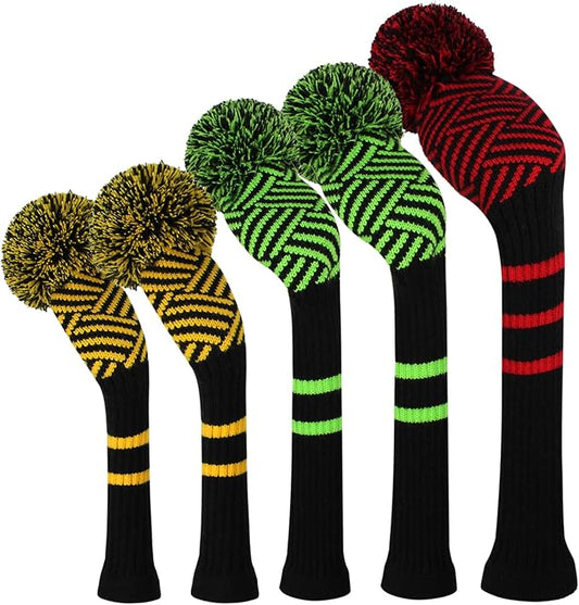 Scott Edward Knit Golf Club Cover for Woods and Driver Set of 5 Head Covers Protect Driver Wood(460cc)* 1 Fairway Wood*2 and Hybrid/UT*2 with Rotating Club Number Tags