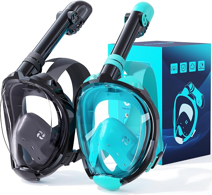 Greatever G2 Snorkeling Gear for Adults 2PCS, Full Face Snorkel Mask with Dry Top Snorkel,Anti-Leak & Anti-Fog Snorkel Mask Adult,Foldable Snorkeling Mask with Camera Mount mesh Bag