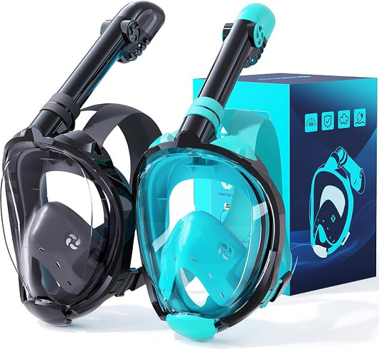 Greatever G2 Snorkeling Gear for Adults 2PCS, Full Face Snorkel Mask with Dry Top Snorkel,Anti-Leak & Anti-Fog Snorkel Mask Adult,Foldable Snorkeling Mask with Camera Mount mesh Bag