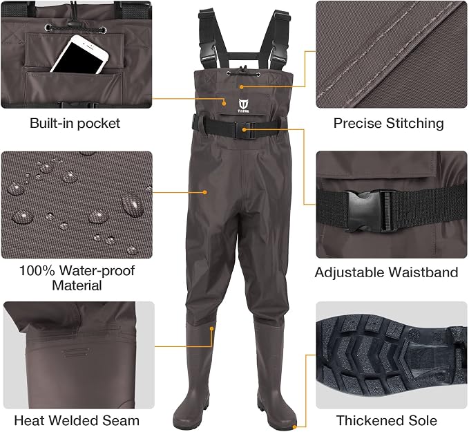 TIDEWE Chest Waders for Men Women, Waterproof Fishing Waders | Waterproof 420D 2-Ply Nylon/PVC, Lightweight Bootfoot Hunting Waders, Adjustable Suspenders, Boot Hanger