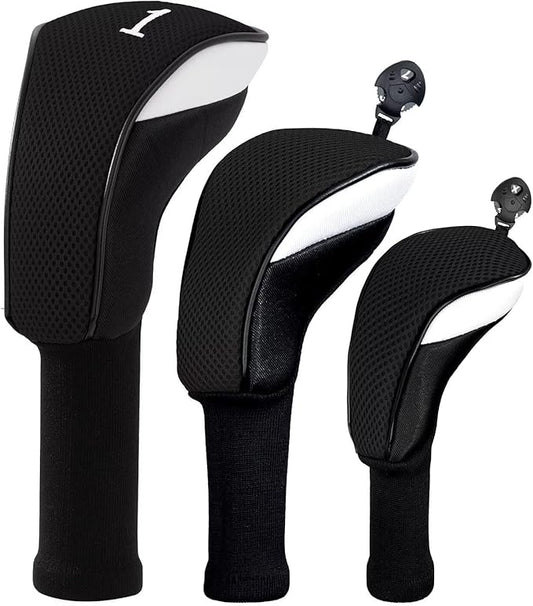 Golf Club Head Cover for Driver Fairway Hybrid 3 Pcs Woods Headcovers, Golf Accessories Head Covers Set with Interchangeable No. Tags 3 4 5 7 X Golf Accessories for Men Women
